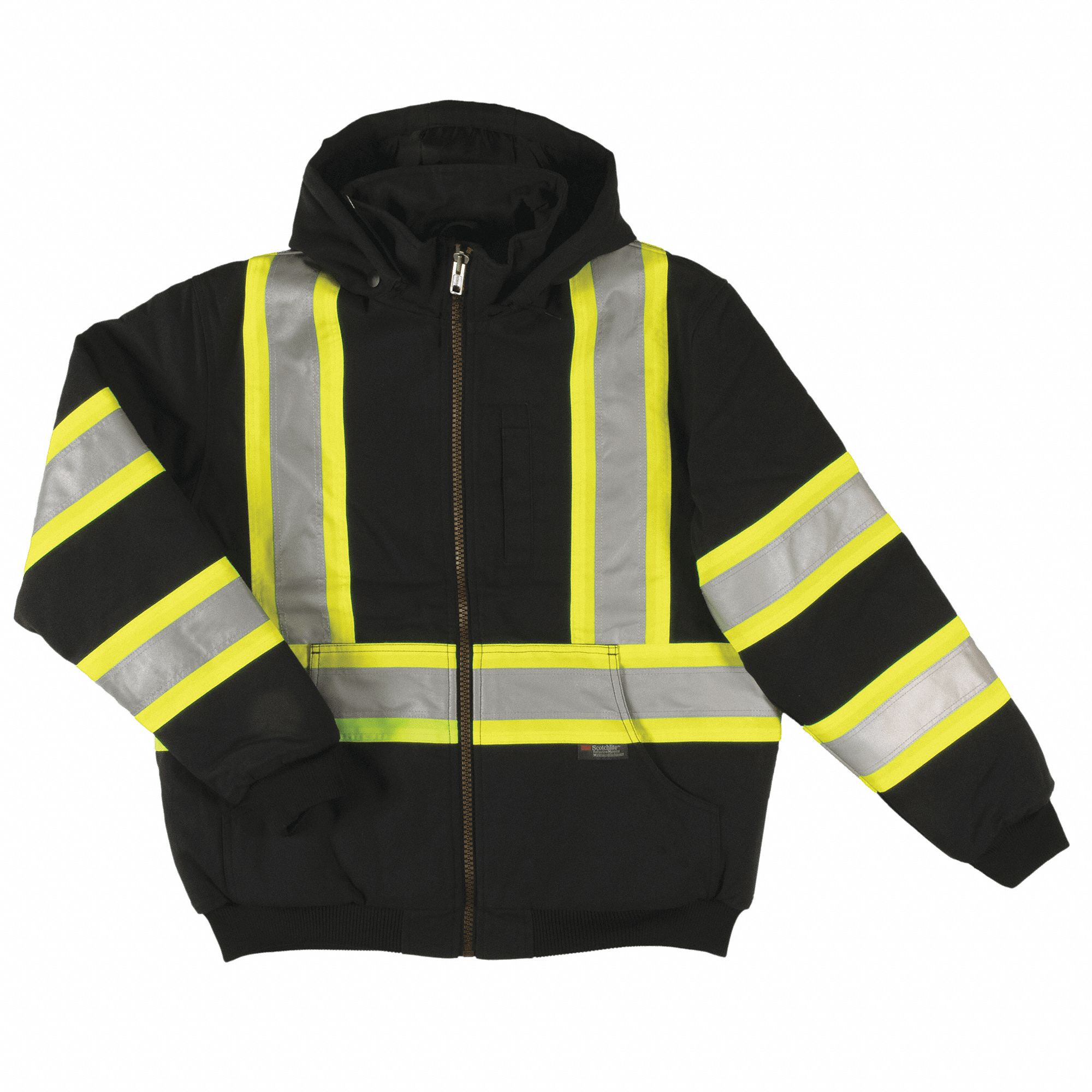 SAFETY JACKET, INSULATED, CHEST SIZE 49-51 IN, BLACK, SZ 2X-LARGE, COTTON/POLYESTER