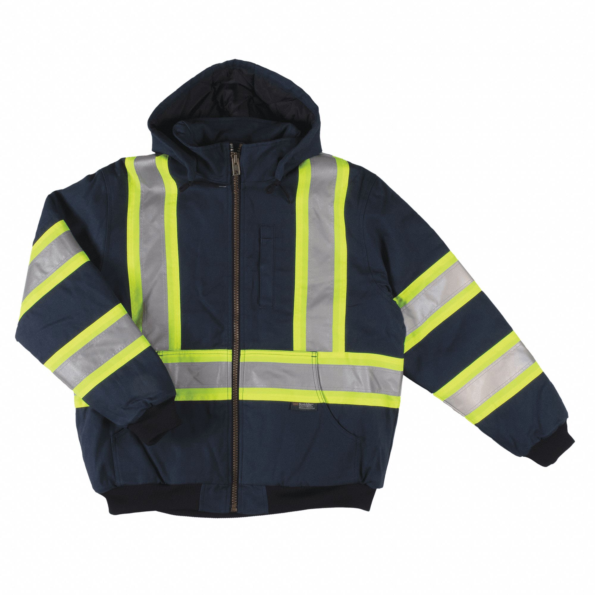 SAFETY JACKET, INSULATED, CHEST SIZE 49-51 IN, NAVY, SZ 2X-LARGE, COTTON/POLYESTER