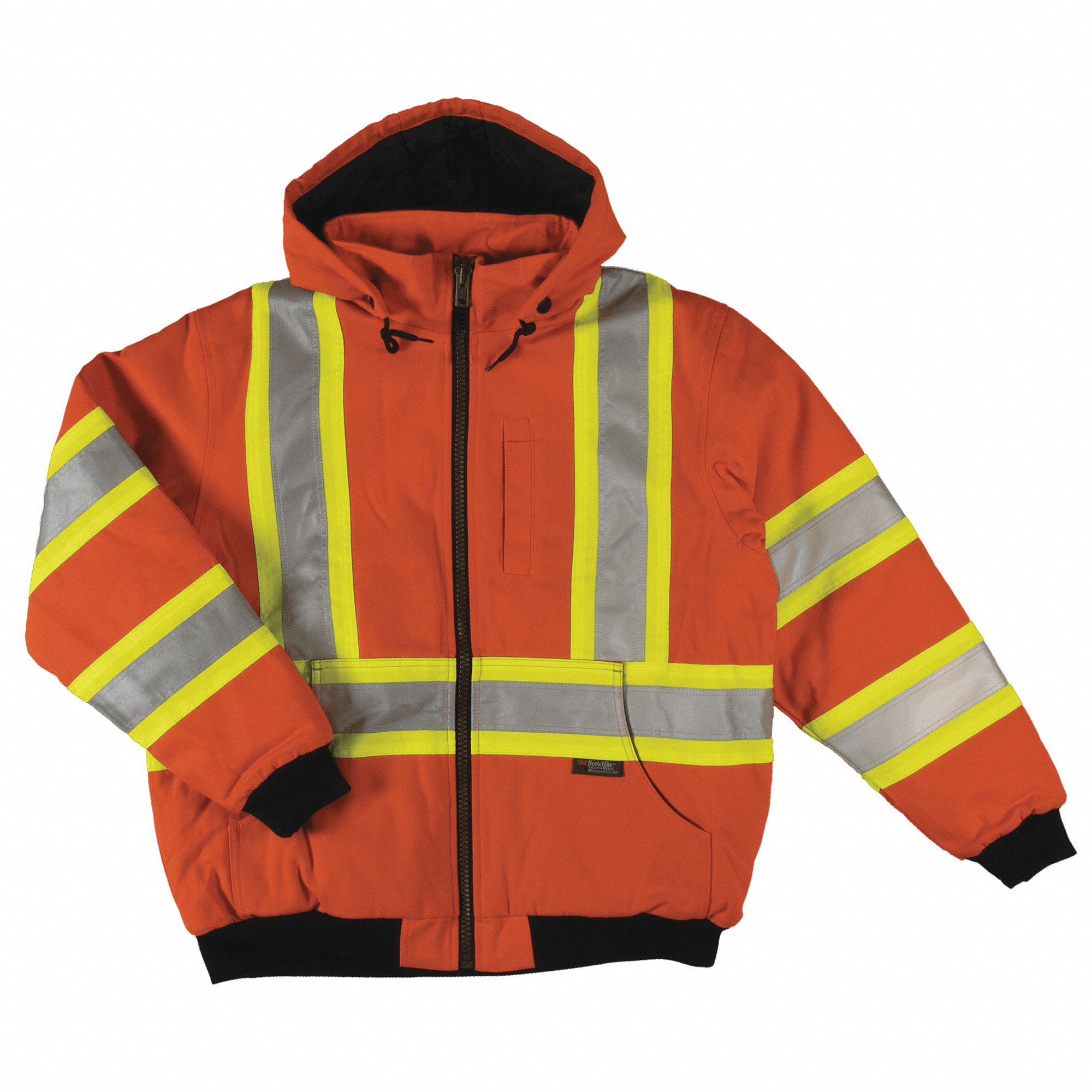 SAFETY JACKET, INSULATED, SZ X-L,ARGE, 46-48 IN CHEST, 27 IN L, ORANGE, COTTON/POLYESTER