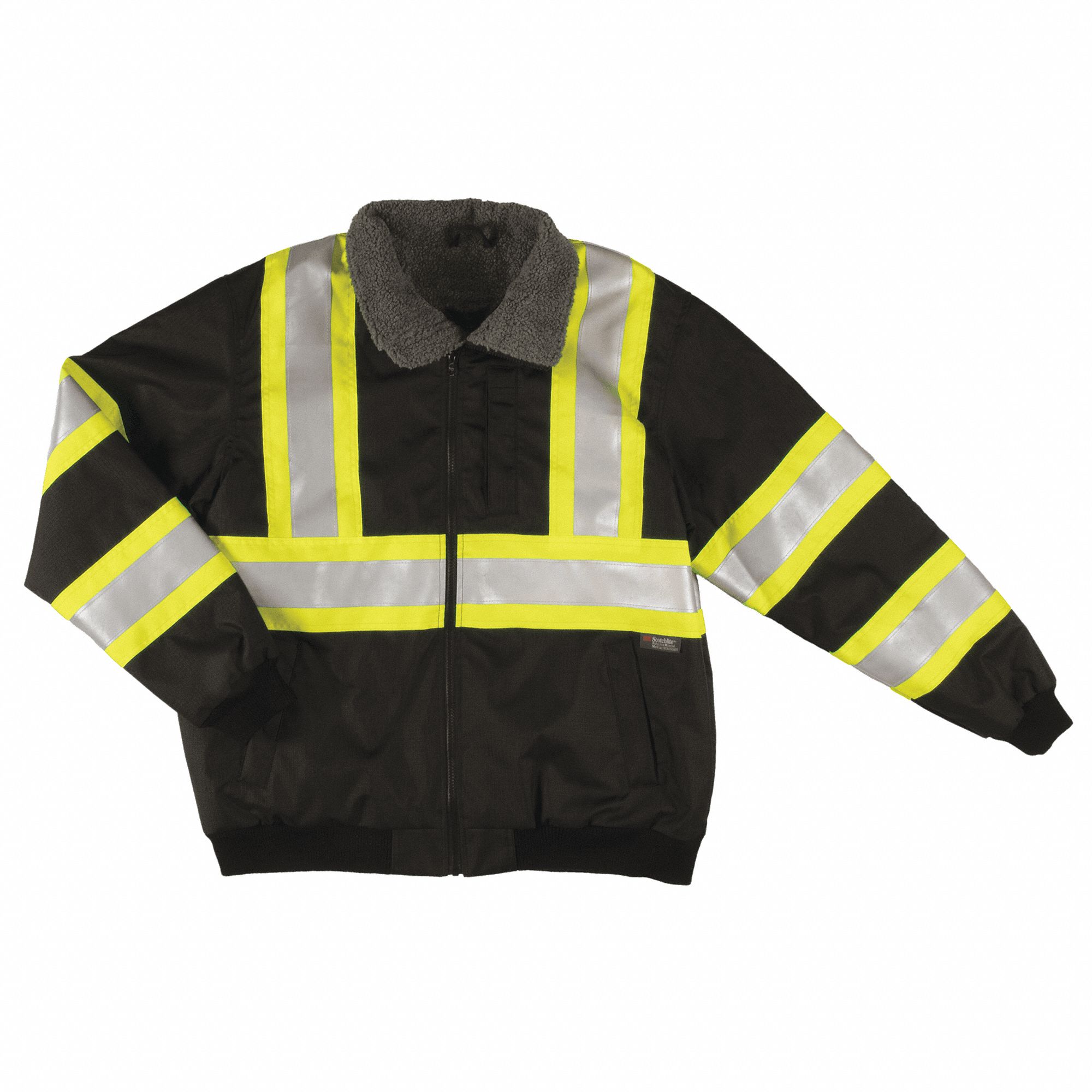 MEN'S SJ261 RAIN JACKET, BLACK, 2XL, POLYESTER, 300D, HI-VIS, ANSI CLASS 1, REFLECTIVE