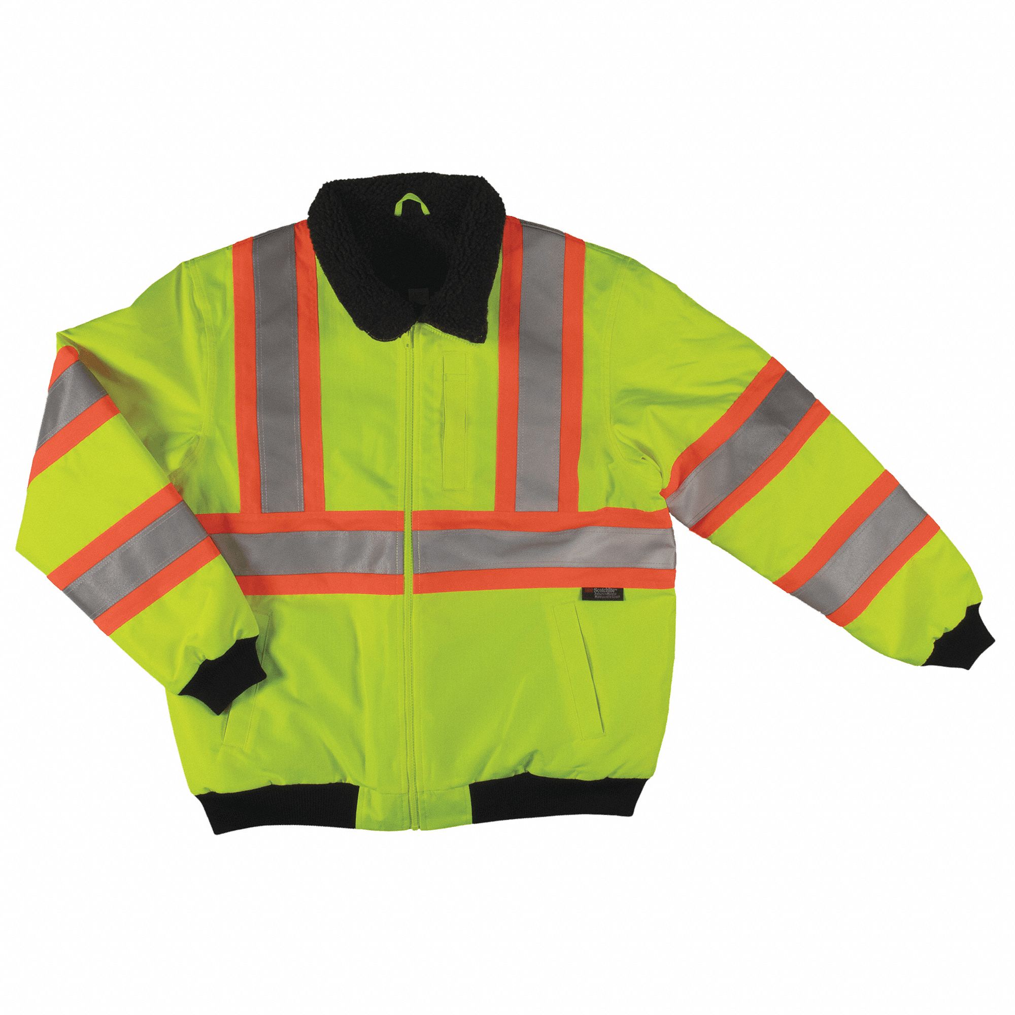 MEN'S SJ261 RAIN JACKET, GREEN, L, POLYESTER, 300D, HI-VIS, ANSI CLASS 1, REFLECTIVE