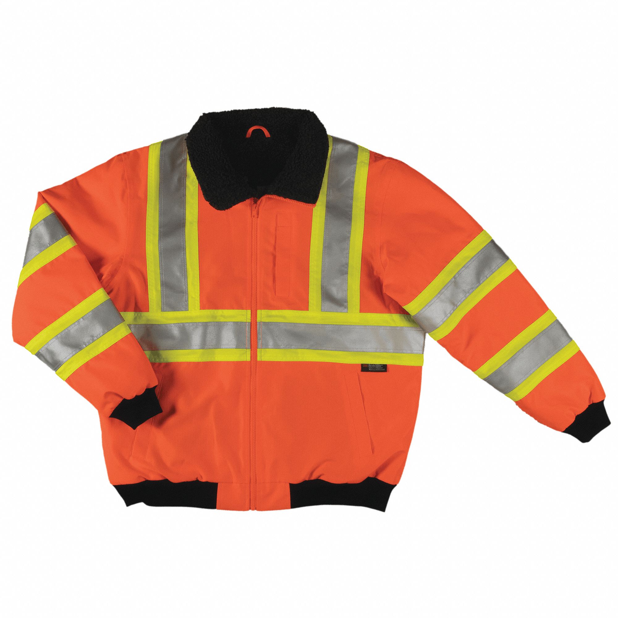 MEN'S SAFETY BOMBER JACKET, HI-VIS, SZ M/CHEST 38 TO 40 IN/26 IN L, ORANGE, POLY/PU