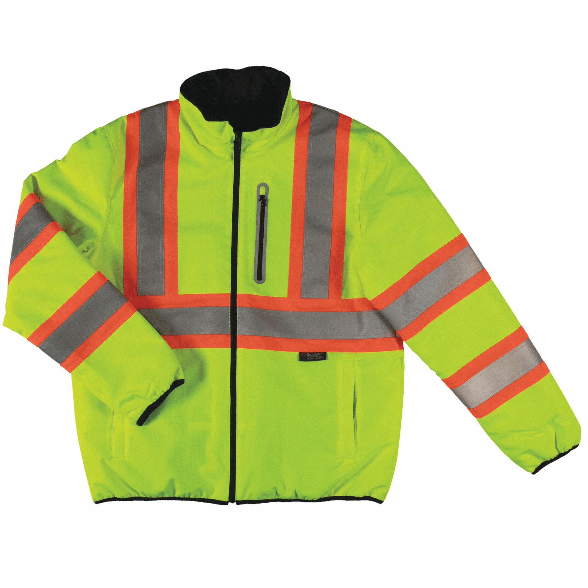 MEN'S SJ27 RAIN JACKET, ORANGE, XL, POLYESTER, 300D, HI-VIS, RESISTS: WATER, ANSI CLASS 1