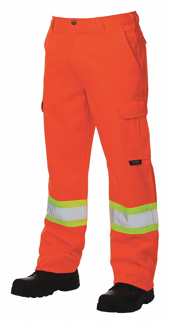 TOUGH DUCK HI-VIS PANTS, MEN'S, ORANGE, WAIST 36 IN/INSEAM 32 IN,  POLYESTER/COTTON - High-Visibility Pants, Overalls & Gaiters - RICSP011-36W