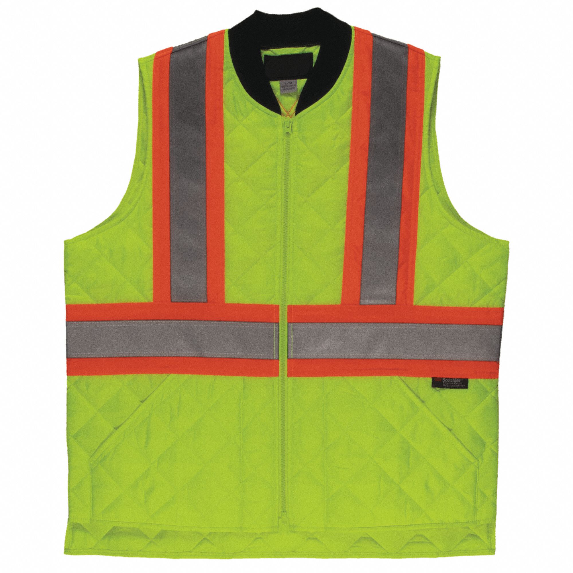 MEN'S SAFETY VEST, 4XL, GREEN, POLYESTER, ZIPPER, CSA, REFLECTIVE MATERIAL, POCKETS