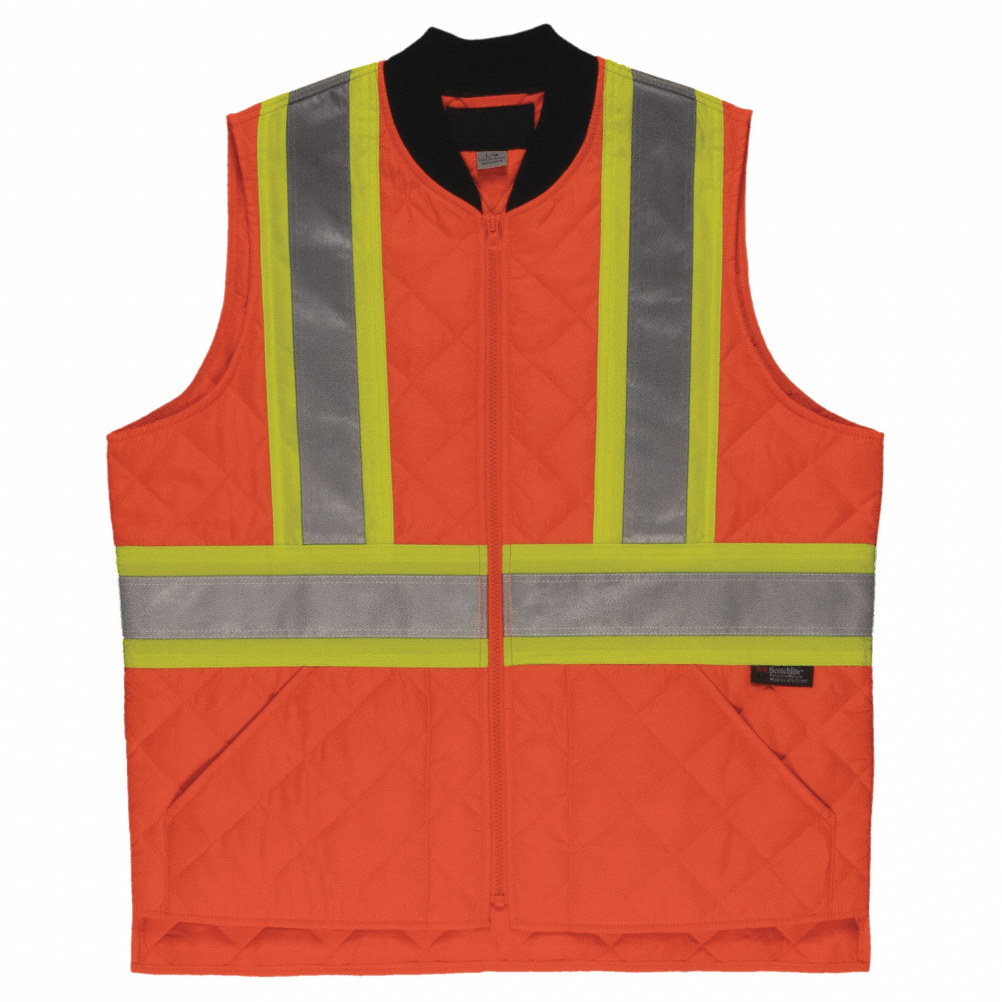 TOUGH DUCK MEN'S SAFETY VEST, L, ORANGE, POLYESTER, ZIPPER, CSA, REFLECTIVE  MATERIAL, POCKETS - High-Visibility Vests - RICSV051LFLOR