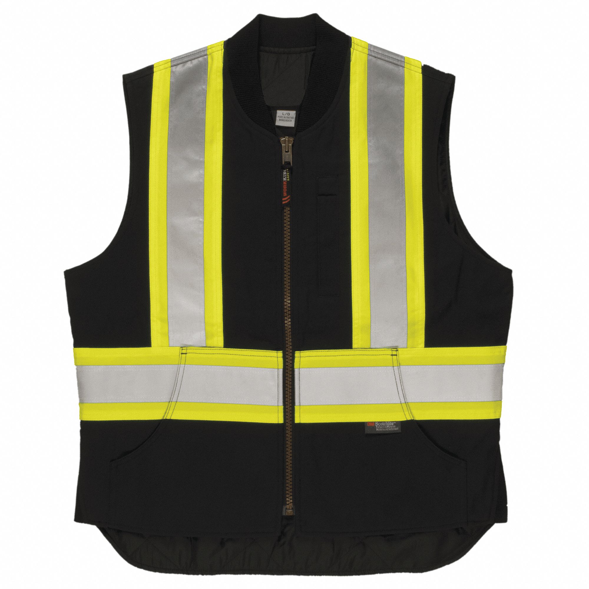 GILET DE SÉCURITÉ HOMME,4TG,NR,TOILE DE COTON,FERMETURE À GLISSIÈRE,CSA,EMPIÈCEMENTS LATÉRAUX,RÉFLÉCHISSANT,POCHES