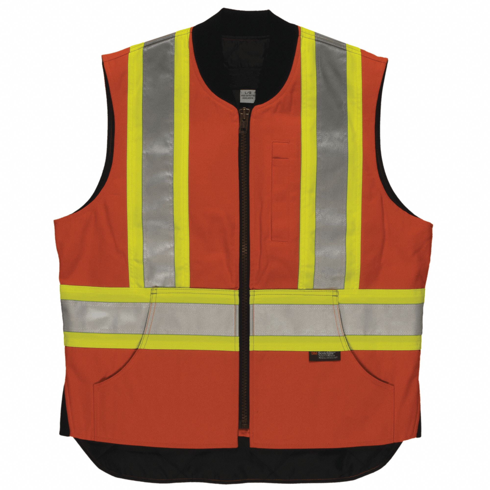 GILET DE SÉCURITÉ HOMME,P,ORNG,TOILE DE COTON,FERMETURE À GLISSIÈRE,CSA,EMPIÈCEMENTS LATÉRAUX EN TRICOT,RÉFL,POCHES
