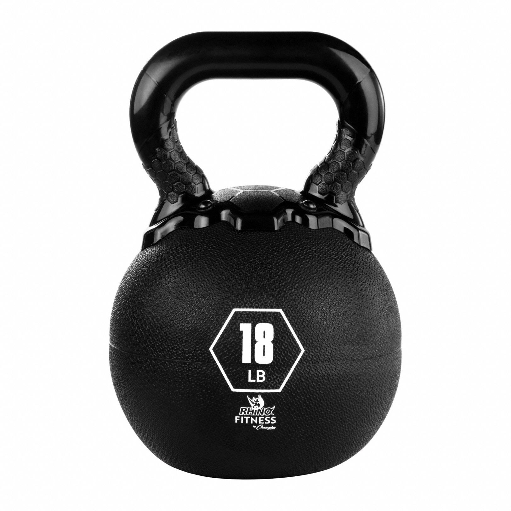 Kettle Bell: 18 lb, Black, Rubber, Round, 8 in Wt Dia