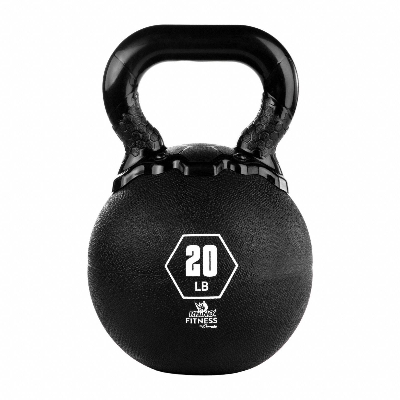 Kettle Bell: 20 lb, Black, Rubber, Round, 8 in Wt Dia