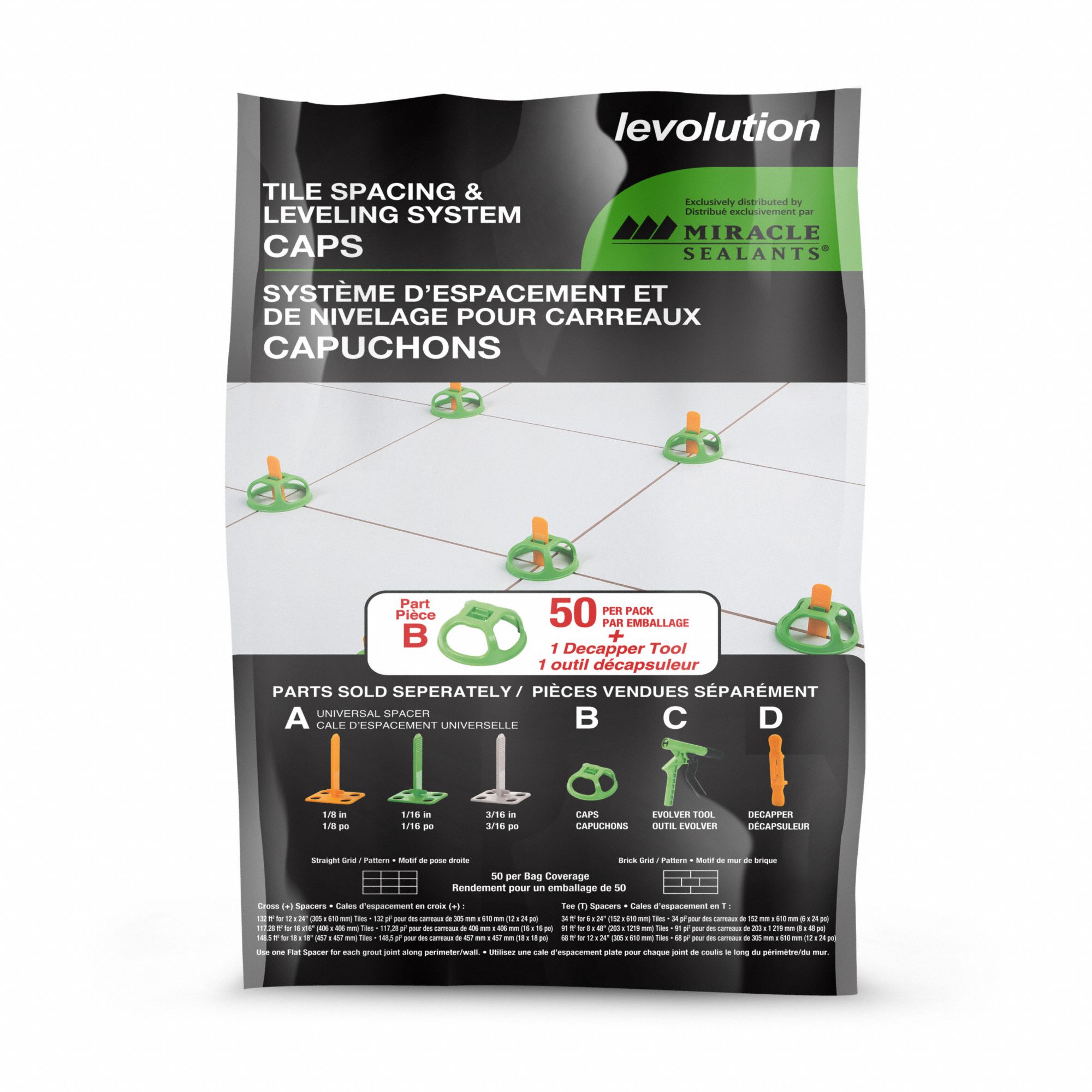 MIRACLE SEALANTS MIRACLE LEVOLUTION UNIVERSAL CAPS, LEVELING CAPS ...