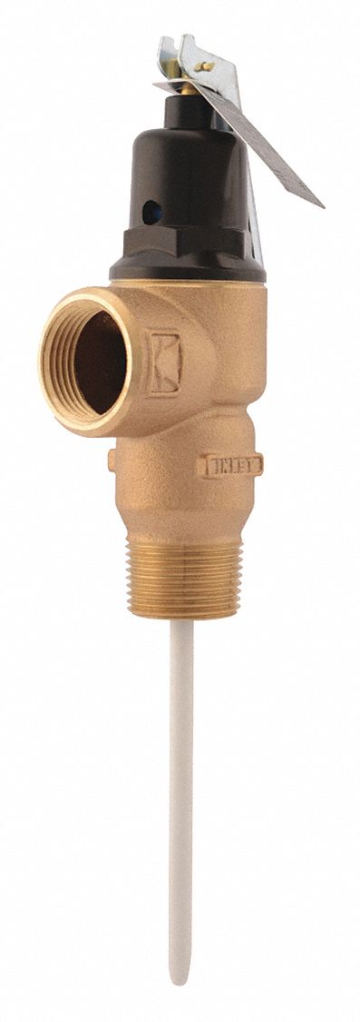 TEMP/PRESSURE RELIEF VALVE, 150 PSI/205K BTUH/MAX TEMP 210 ° F, 3/4 IN FNPT, BRONZE/STEEL