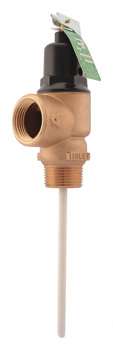 TEMP/PRESSURE RELIEF VALVE, FNPT, 150 PSI/500K BTUH/MAX TEMP 210 ° F, BRONZE/STEEL