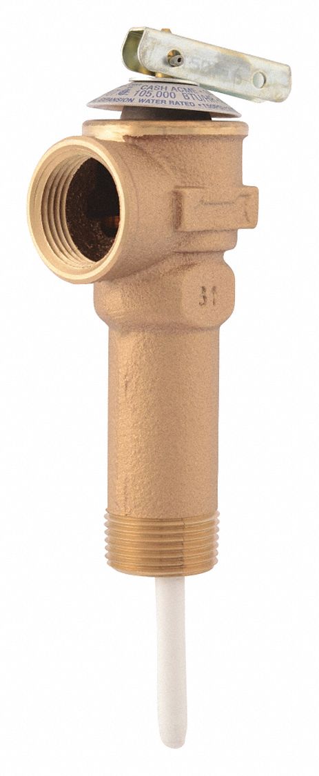 TEMP/PRESSURE RELIEF VALVE, 150 PSI/105K BTUH/MAX TEMP 210 ° F, 3/4 IN FNPT/MNPT, BRONZE/STEEL