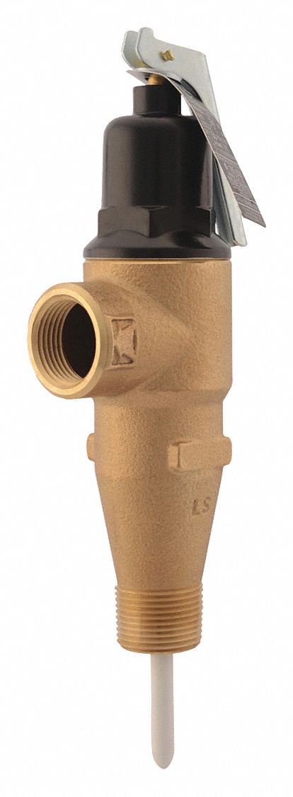 TEMP/PRESSURE RELIEF VALVE, MAX TEMP 210 ° F/185K BTUH/150 PSI, 3/4 IN FNPT/MNPT, BRONZE/STEEL