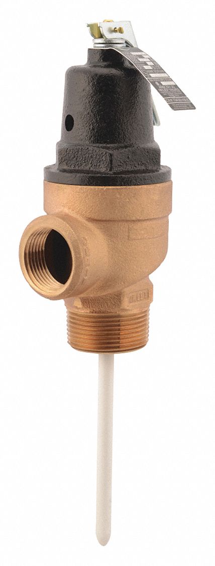 TEMP/PRESSURE RELIEF VALVE, MNPT/FNPT, 150 PSI/MAX TEMP 210 ° F/500K BTUH, BRONZE/STEEL