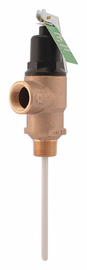 TEMP/PRESSURE RELIEF VALVE, 205K BTUH/150 PSI/MAX TEMP 210 ° F, 3/4 IN FNPT/MNPT, BRONZE/STEEL