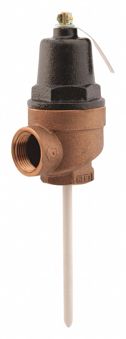 TEMP/PRESSURE RELIEF VALVE, FNPT, 150 PSI/750K BTUH/MAX TEMP 210 ° F, BRONZE/STEEL