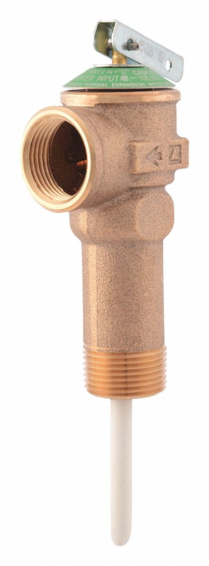 TEMP/PRESSURE RELIEF VALVE, MAX TEMP 210 ° F/105K BTUH/150 PSI, 3/4 IN FNPT/MNPT, BRONZE/STEEL