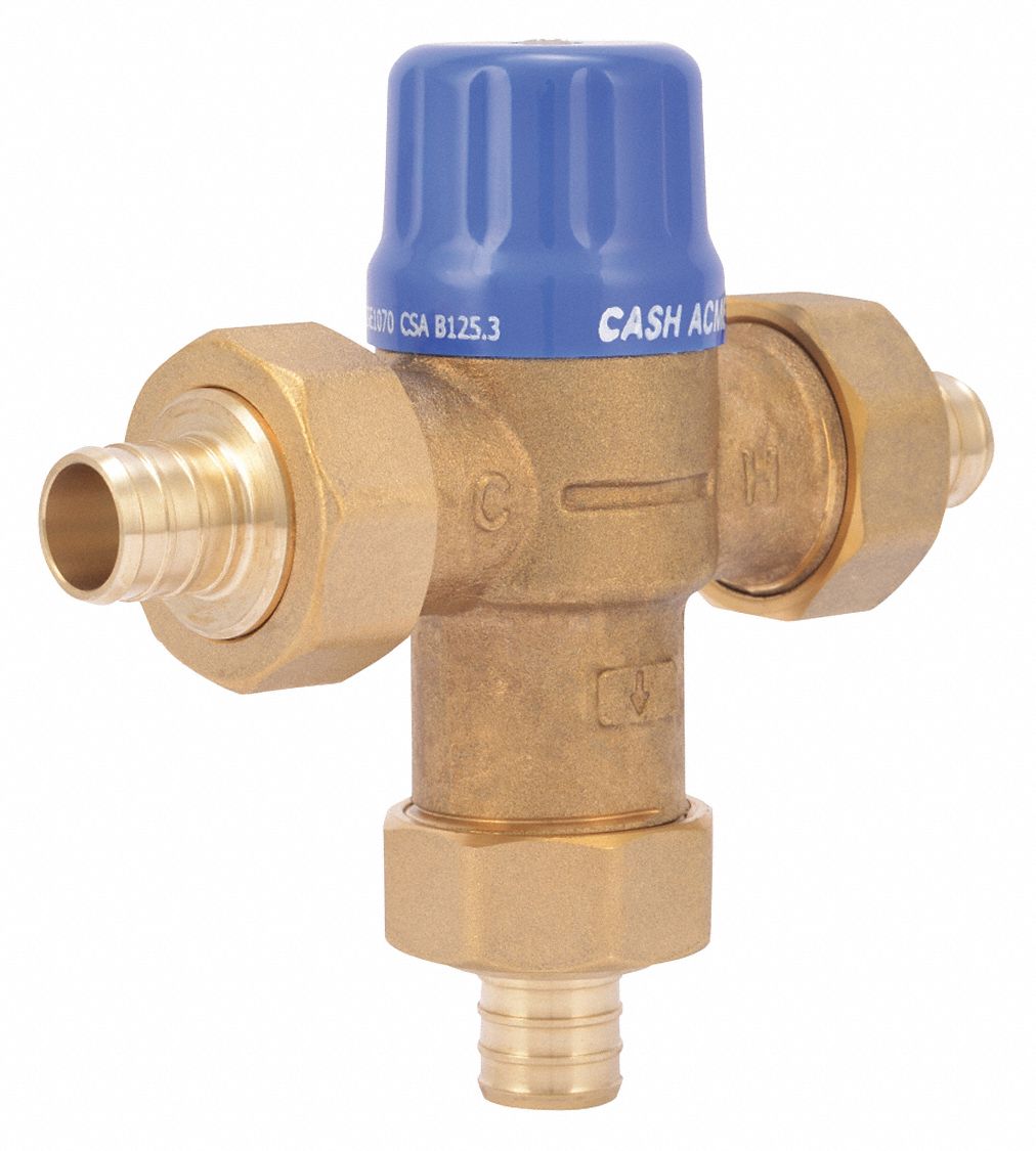 THERMOSTATIC MIXING VALVE, FOR HOT WATER, 3/4 IN BARB, 2 5/32 X 5 5/8 IN, DZR BRASS