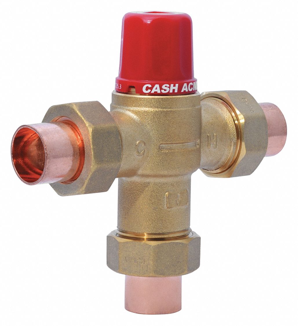 THERMOSTATIC MIXING VALVE, FOR HEATING SYSTEM, 3/4 IN SWEAT, DZR BRASS