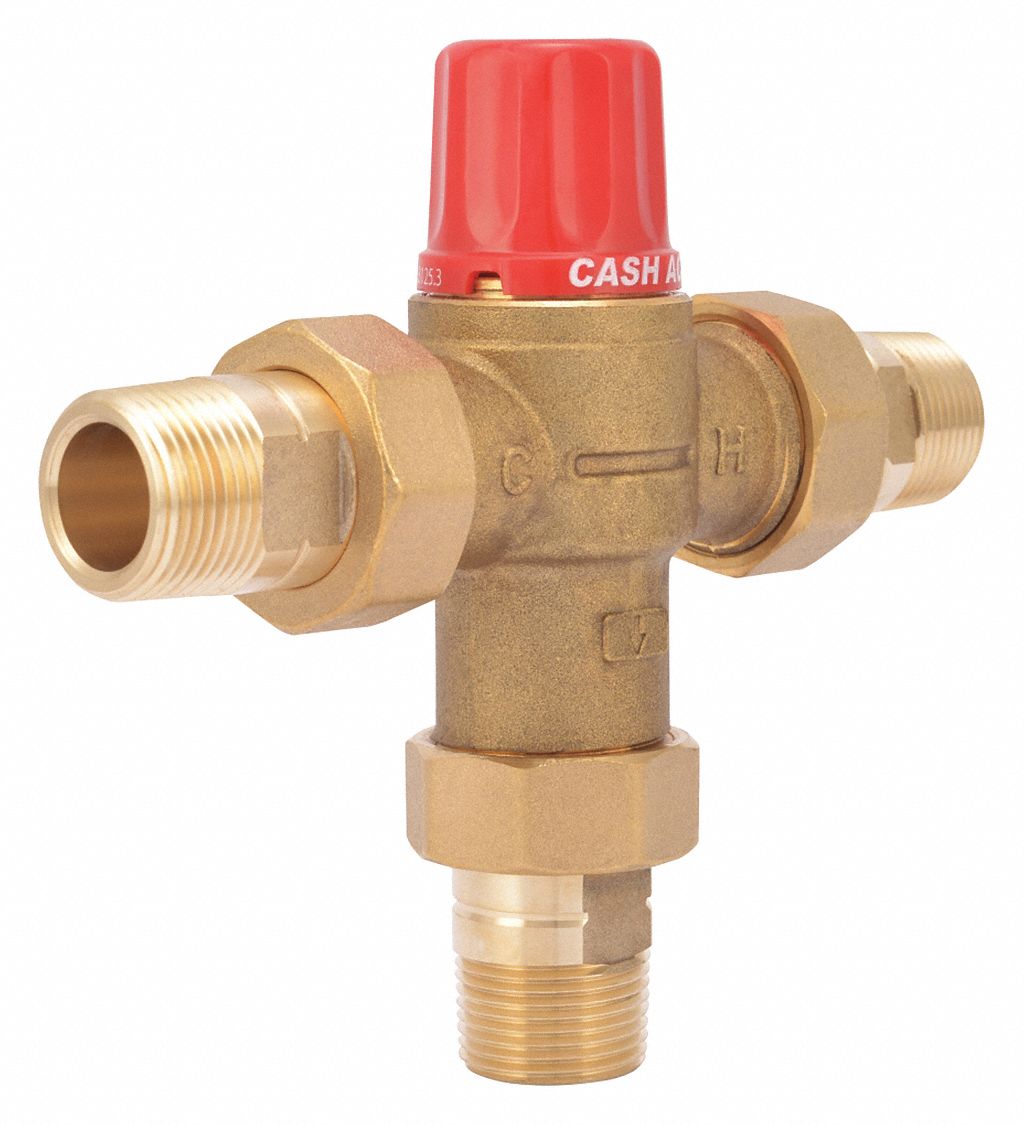 THERMOSTATIC MIXING VALVE, FOR HEATING SYSTEM, 3/4 IN NPT, 2 5/32 X 5 5/8 IN, DZR BRASS