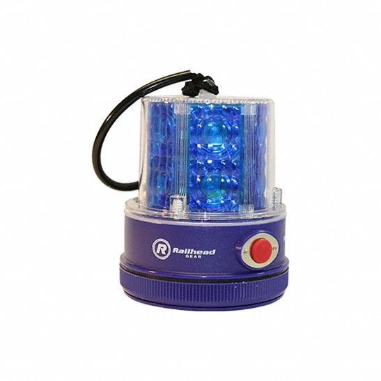 WARNING LIGHT, BATTERY, 65 FLASHES PER MINUTE, 4 IN OVERALL W, 5 IN OVERALL L, BLUE