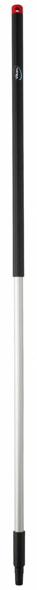 BROOM HANDLE, THREADED, BLACK/RED, 59 IN, ALUMINUM/POLYPROPYLENE