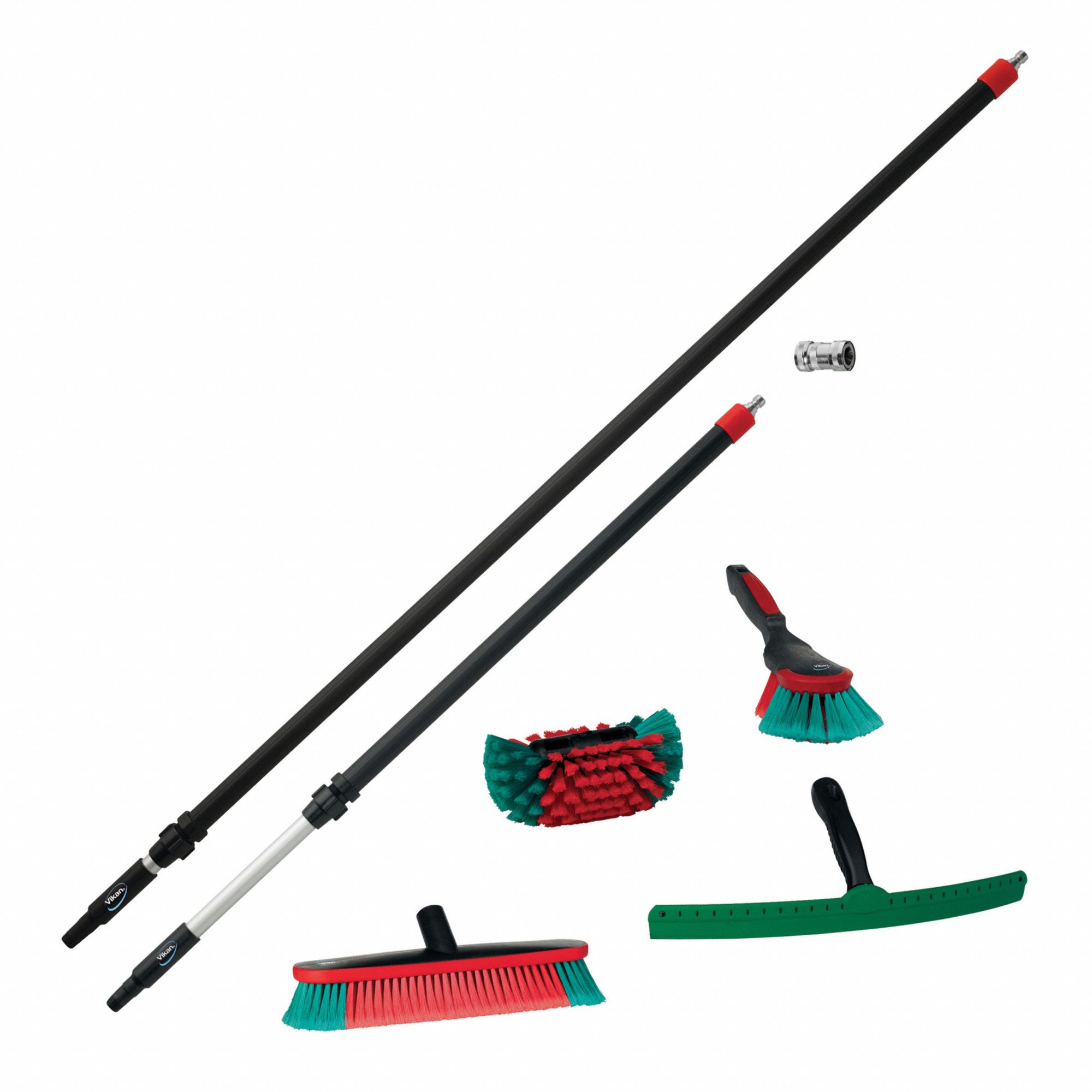 MULTI-BROOM KIT, BLK/RED/GRN, 14 1/2 IN SWEEP FACE/2 IN TRIM/63 IN L HANDLE, AL/PP/POLY