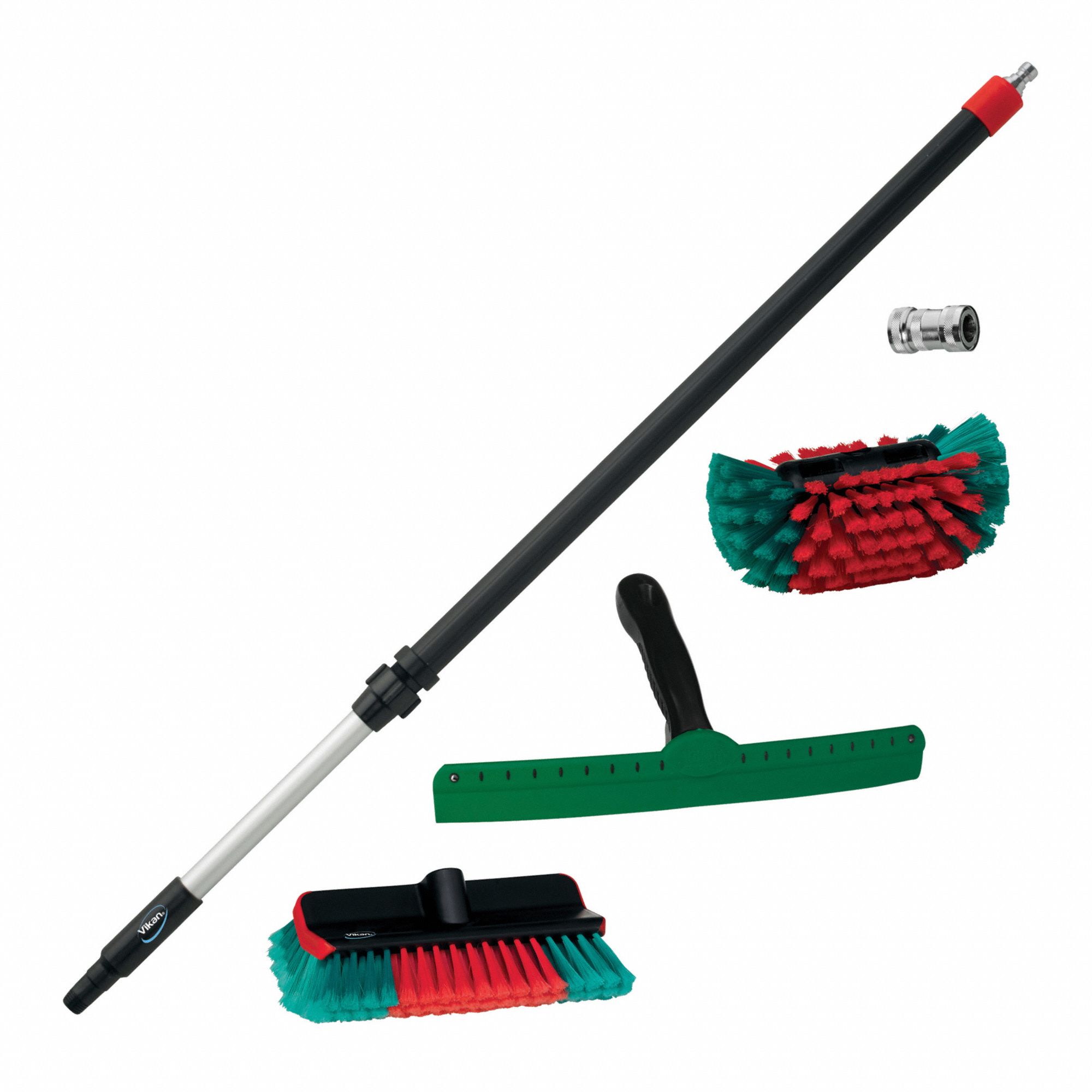 MULTI-BROOM KIT, BLK/GRN/RED, 11 IN SWEEP FACE/2 IN TRIM/42 IN L HANDLE, AL/PP/POLY