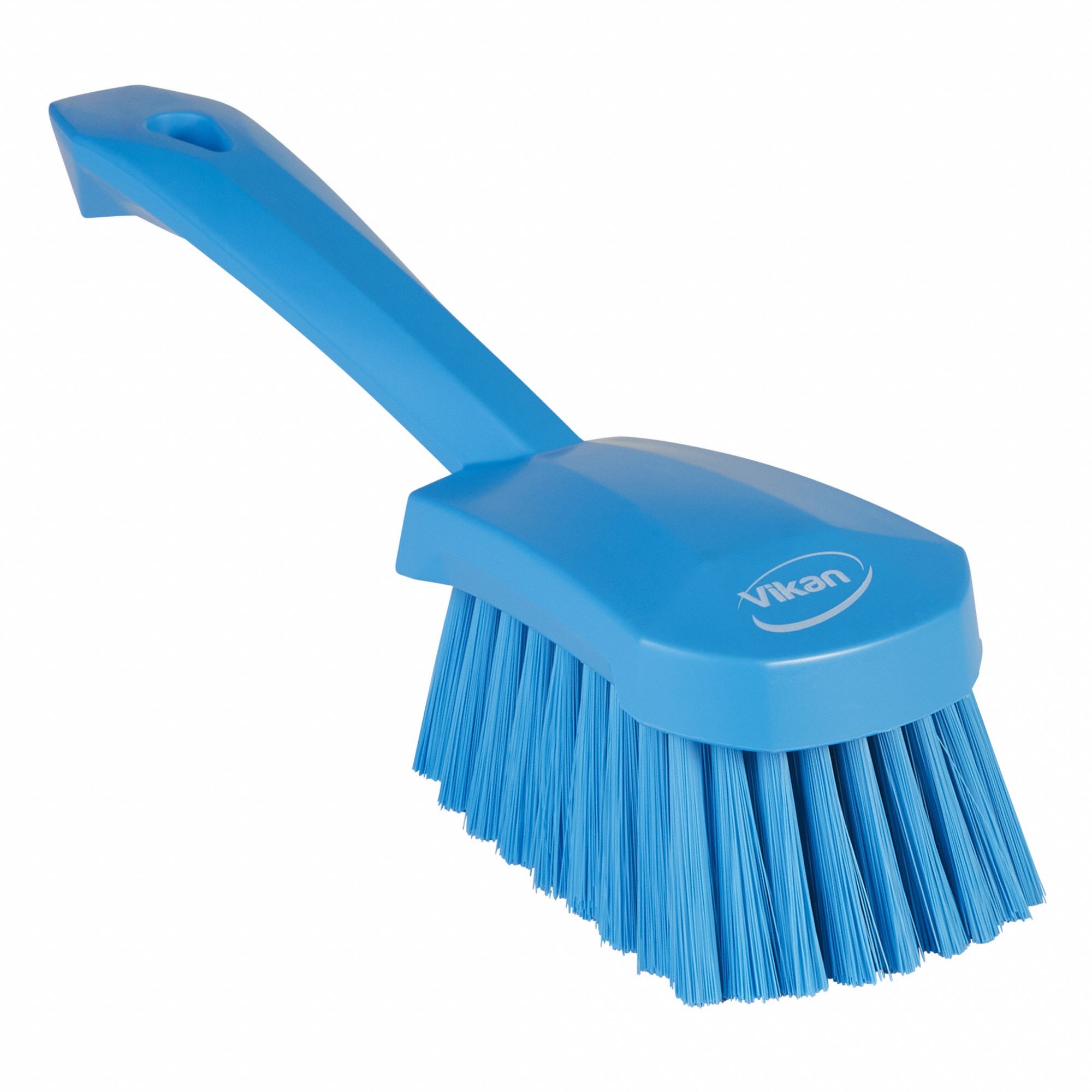 CLEANING BRUSH, SHORT 5 7/8 IN POLYPROPYLENE HANDLE, 4 1/2 IN L X 10 19/32 IN L, BLUE