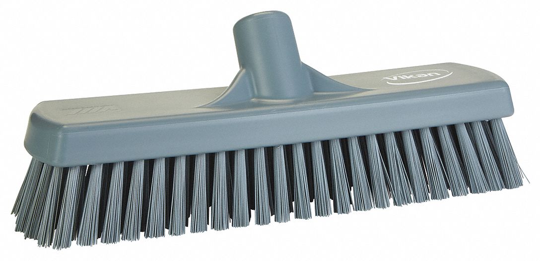 DECK SCRUB BRUSH, CHEMICAL/ACID/TEMPERATURE RESISTANT, GREY, 1 19/32 X 12 X 2 IN, PL