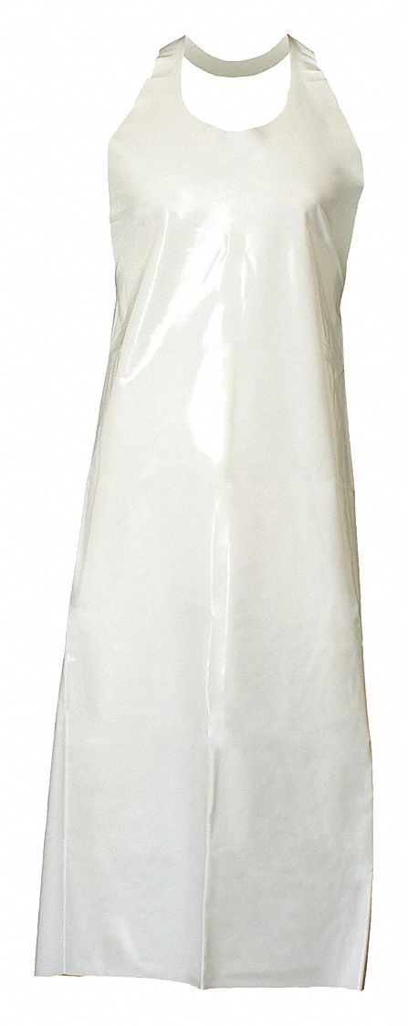 DIE-CUT APRON, REUSABLE, RAW SEAM, WHITE, 45 IN L, 6 MIL, POLYURETHANE