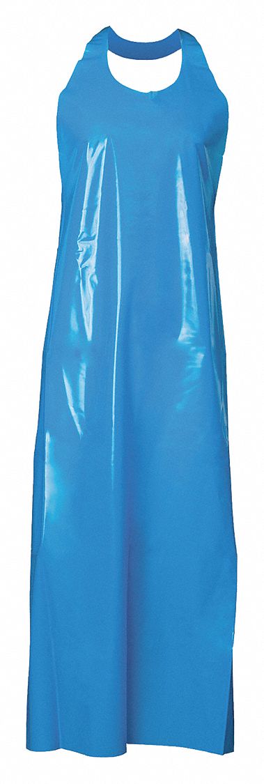 DIE-CUT APRON, REUSABLE, RAW SEAM, BLUE, 50 IN L, 6 MIL, POLYURETHANE