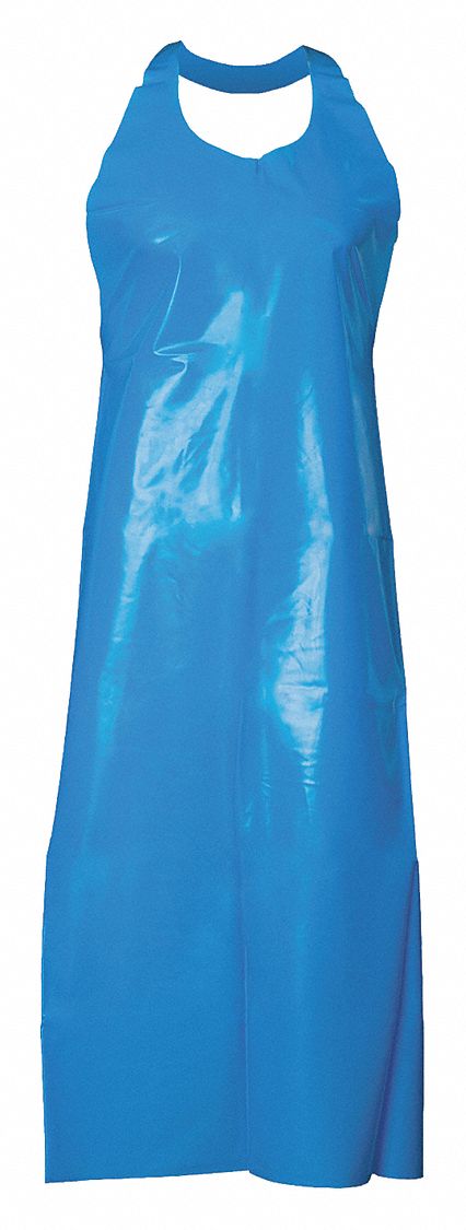 DIE-CUT APRON, REUSABLE, RAW SEAM, BLUE, 45 IN L, 8 MIL, POLYURETHANE