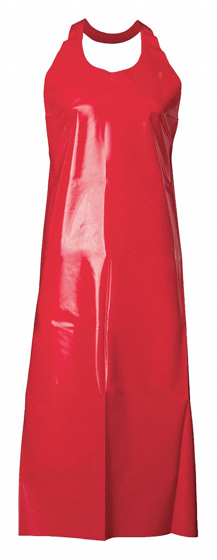 DIE-CUT APRON, REUSABLE, RAW SEAM, RED, 45 IN L, 8 MIL, POLYURETHANE