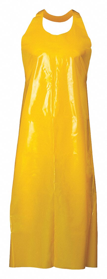 DIE-CUT APRON, REUSABLE, RAW SEAM, YELLOW, 45 IN L, 8 MIL, POLYURETHANE