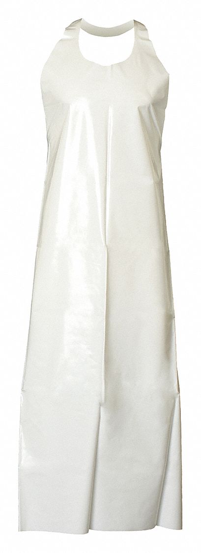 DIE-CUT APRON, REUSABLE, RAW SEAM, WHITE, 50 IN L, 8 MIL, POLYURETHANE