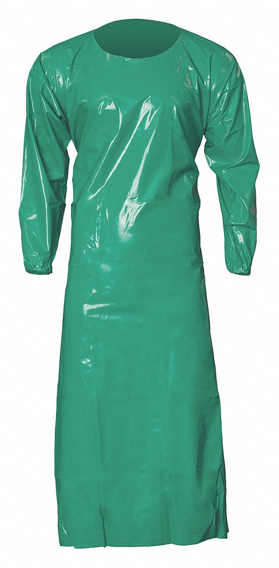 DIE-CUT GOWN, REUSABLE, RAW SEAM, GREEN, LARGE, 6 MIL, POLYURETHANE