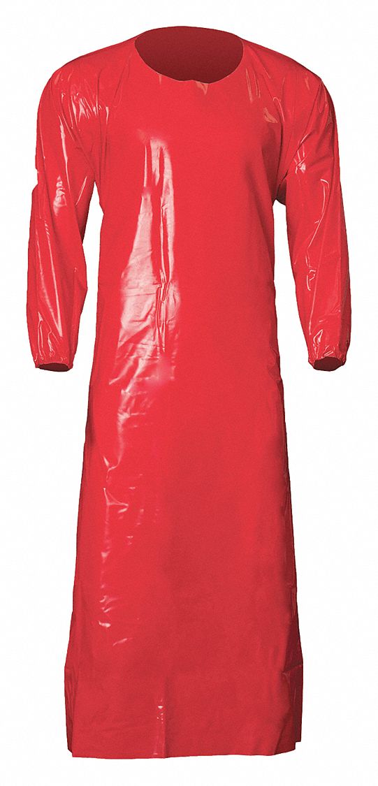 DIE-CUT GOWN, REUSABLE, RAW SEAM, RED, LARGE, 6 MIL, POLYURETHANE