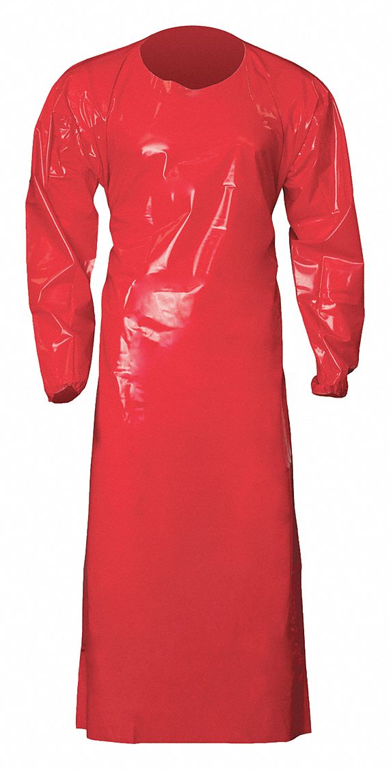 DIE-CUT GOWN, REUSABLE, RAW SEAM, RED, X-LARGE, 6 MIL, POLYURETHANE