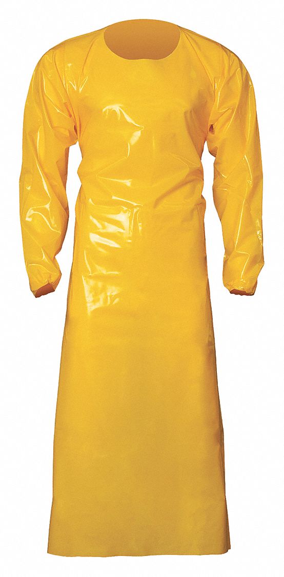 DIE-CUT GOWN, REUSABLE, RAW SEAM, YELLOW, X-LARGE, 6 MIL, POLYURETHANE