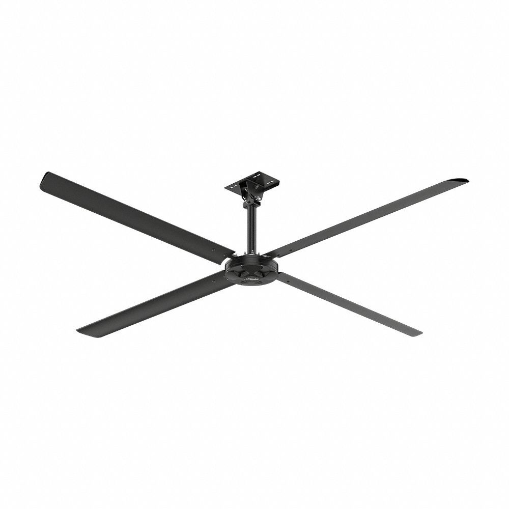 HUNTER INDUSTRIAL Ceiling Fan: 68,675 cfm Airflow, 12 ft Blade Dia, Variable Speeds, 120V AC, Silver (MPN X12-11P-IP-02). Key specifications — Voltage: 120V AC; Light Kit: No; Series: XP; Number of Speeds: Variable; Phase: Single; Current: 8.3 A; Brand: HUNTER INDUSTRIAL.