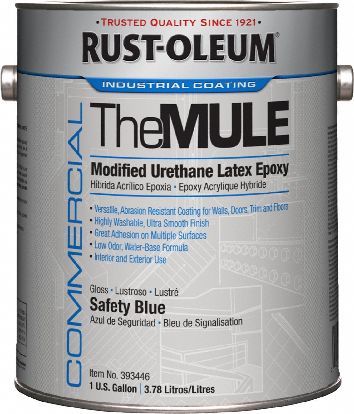 Epoxy Coating: VOC Compliant, Maint Coating, Concrete/Metal/Wood, Water, Blues, Gloss