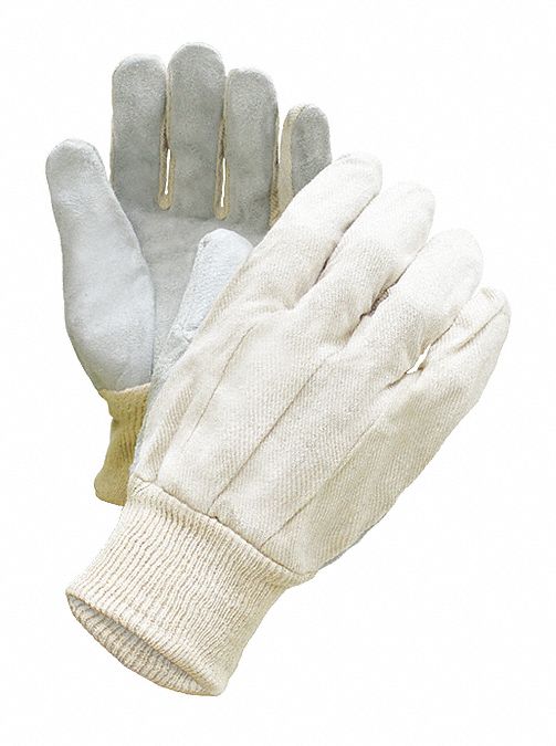 WORK GLOVE, CLUTE CUT, KNIT WRIST, WHITE, COTTON/LEATHER, PAIR