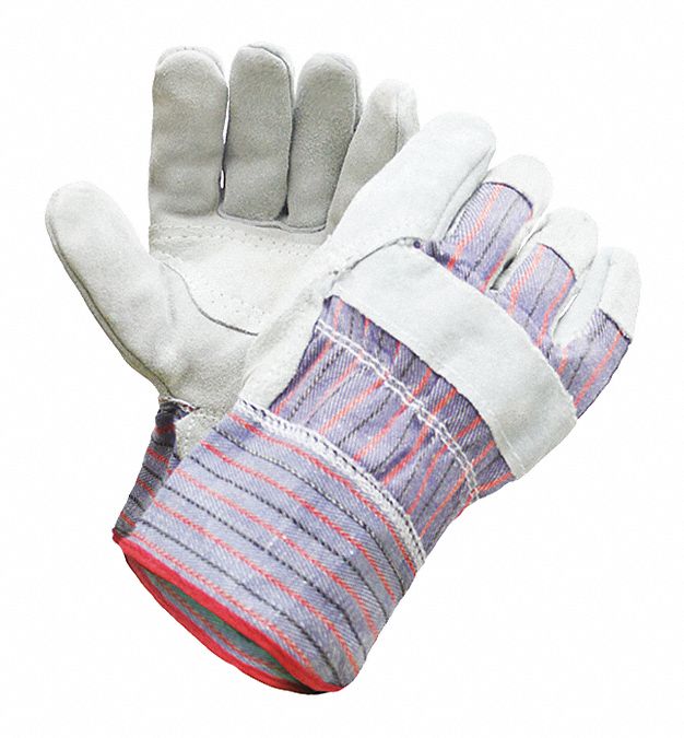 FITTER GLOVE, PALM PATCH, SAFETY CUFF, GUNN CUT, SIZE L/9, BLUE/BLACK/RED, COTTON/LEATHER, PAIR