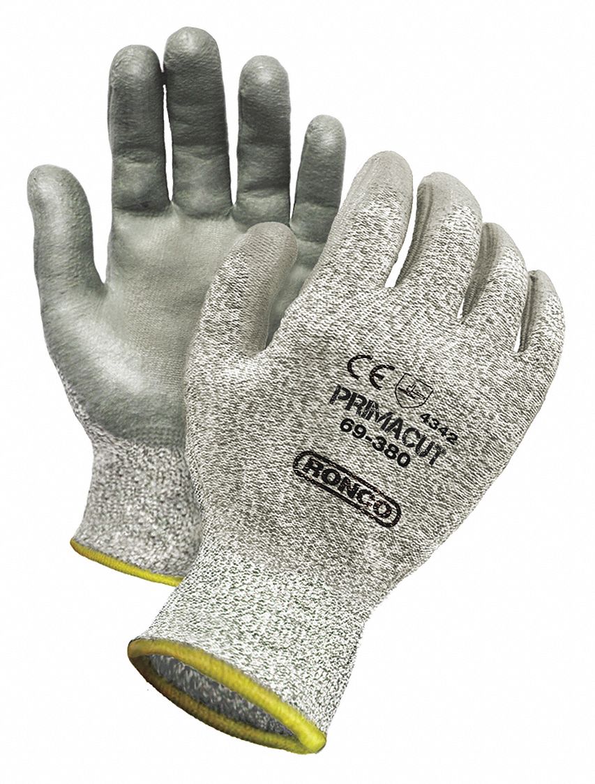 PRIMACUT 69-380 GLOVES, GREY, L/9, HPPE/PU, ANSI/ISEA CUT A3, M-DUTY, COATED PALM