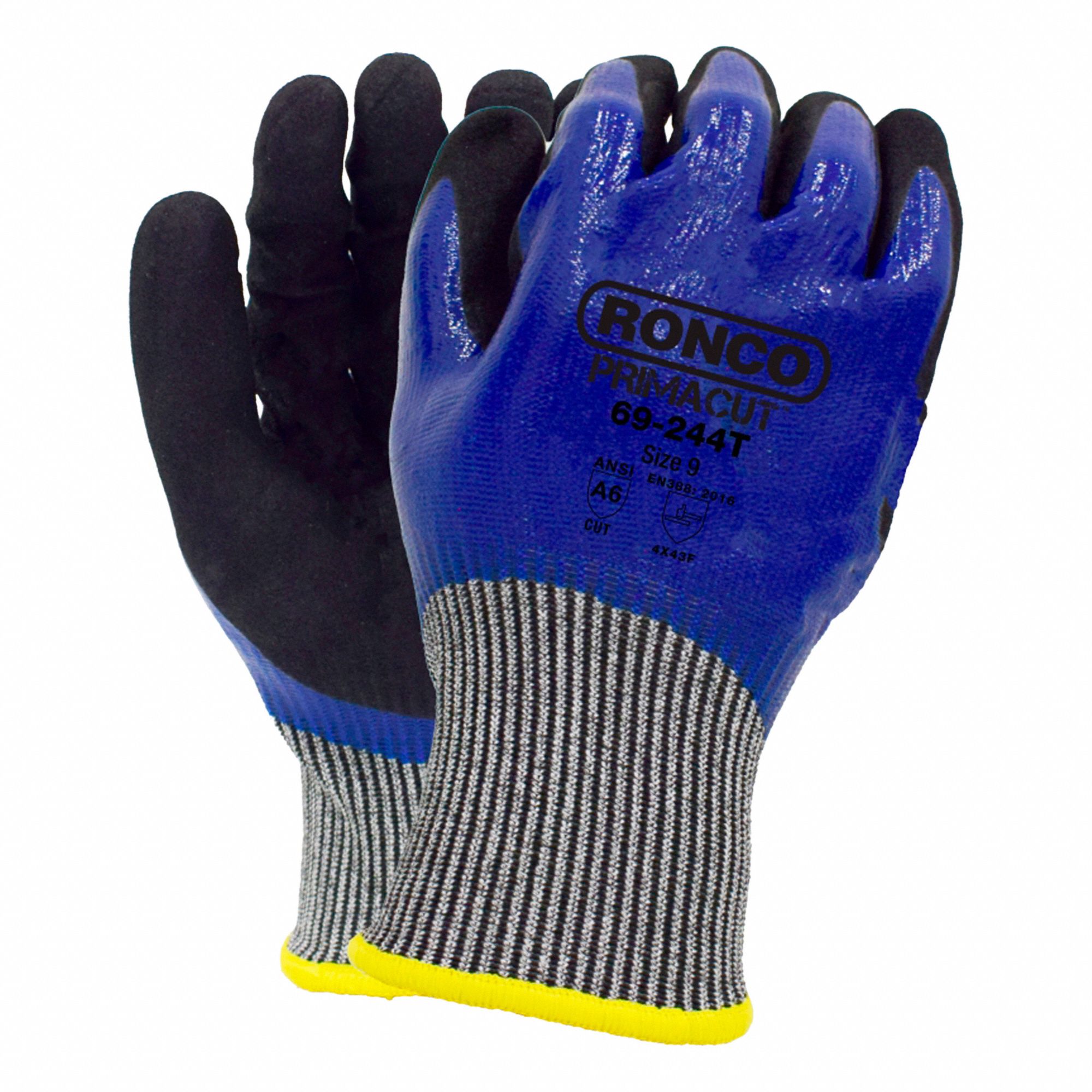 COATED GLOVES,BLACK, BLUE,SZ L,PR