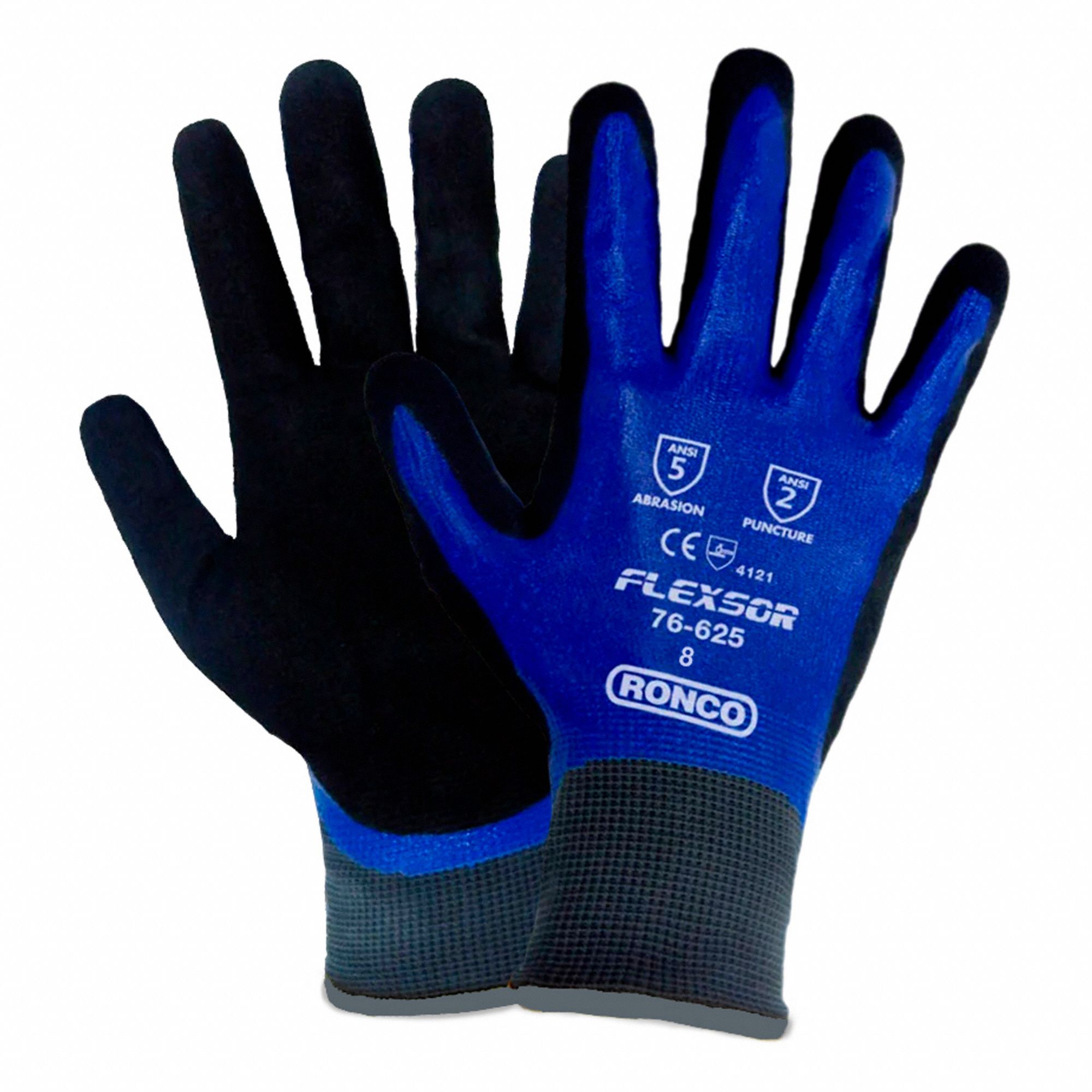 COATED GLOVES,BLACK,BLUE,SZ M,PR