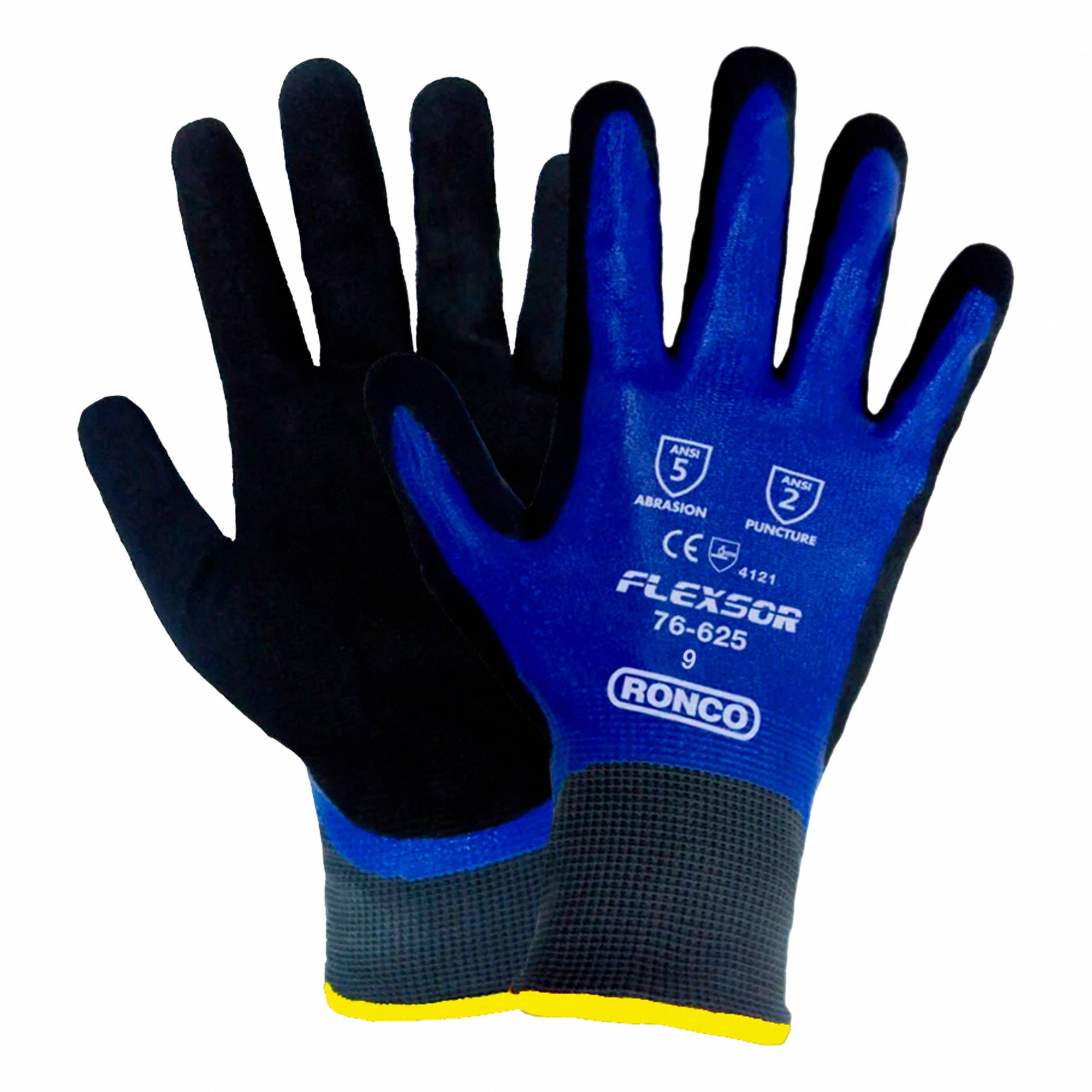 COATED GLOVES,BLACK,BLUE,SZ L,PR